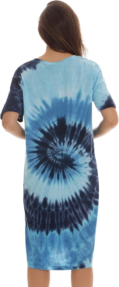 Just Love Women's Tie Dye Nightgown, 100% Cotton Short Sleeve Henley Sleep Shirt