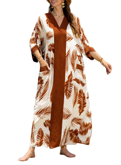 cthseie Women's Kaftan Dress Plus Size V-Neck Pocket Lightweight Swimwear Coverups Moomoo Nightgown Beach Loungewear