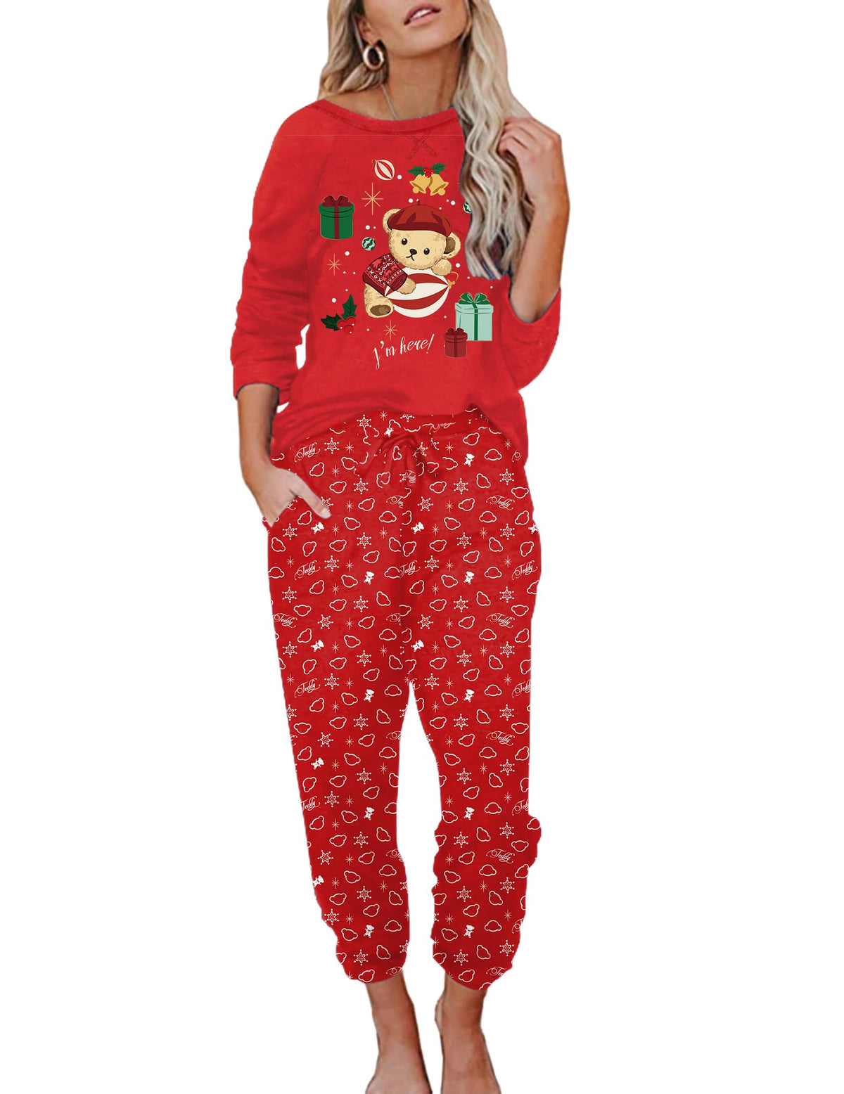 Ekouaer Womens Pajamas Set Long Sleeve Loungewear Soft Joggers with Pockets