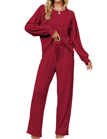 Blooming Jelly Women Ribbed Long Sleeve Pajama Sets Fall Loungewear Pockets