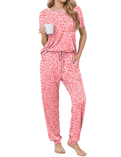 Ekouaer Womens Pajama Sets Short Sleeve Lounge Set 2 Piece Long Pants Pjs