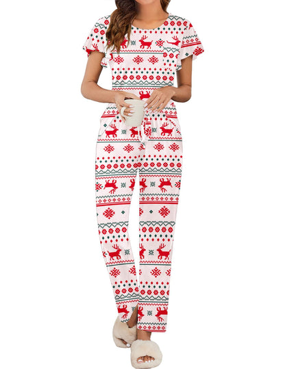Ekouaer Pajamas for Women Set 2 Piece Comfy Loungewear, Lightweight Pjs Sleepwear, Short Sleeve Top & Long Pants with Pockets