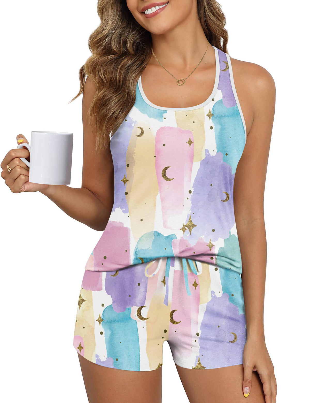 Ekouaer Womens Tank Top Pajama Set Sleeveless Sleepwear Cami and Shorts Pjs