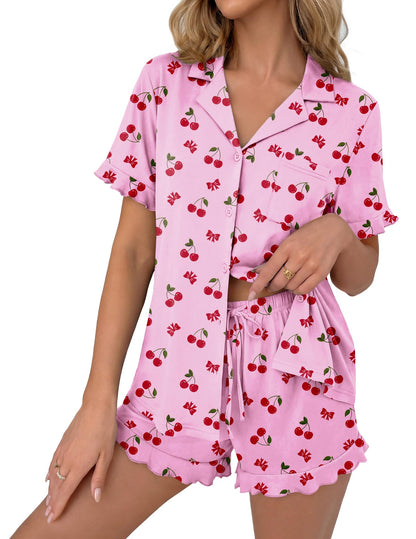 Ekouaer Pajamas Set for Women Button Down Pjs Lounge Sets Ruffle Sleepwear