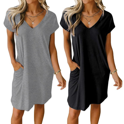 Ekouaer Womens 2 Pack Nightgown with Pockets Short Sleeve Night Shirts