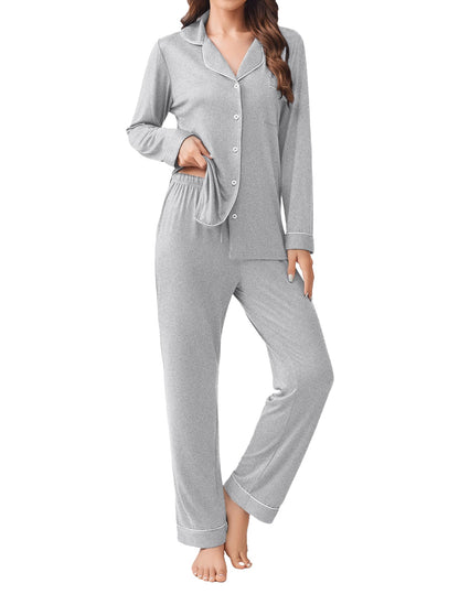Ekouaer Womens Pajamas Set Button Down Long Sleeve Top & Pants Lounge Sets