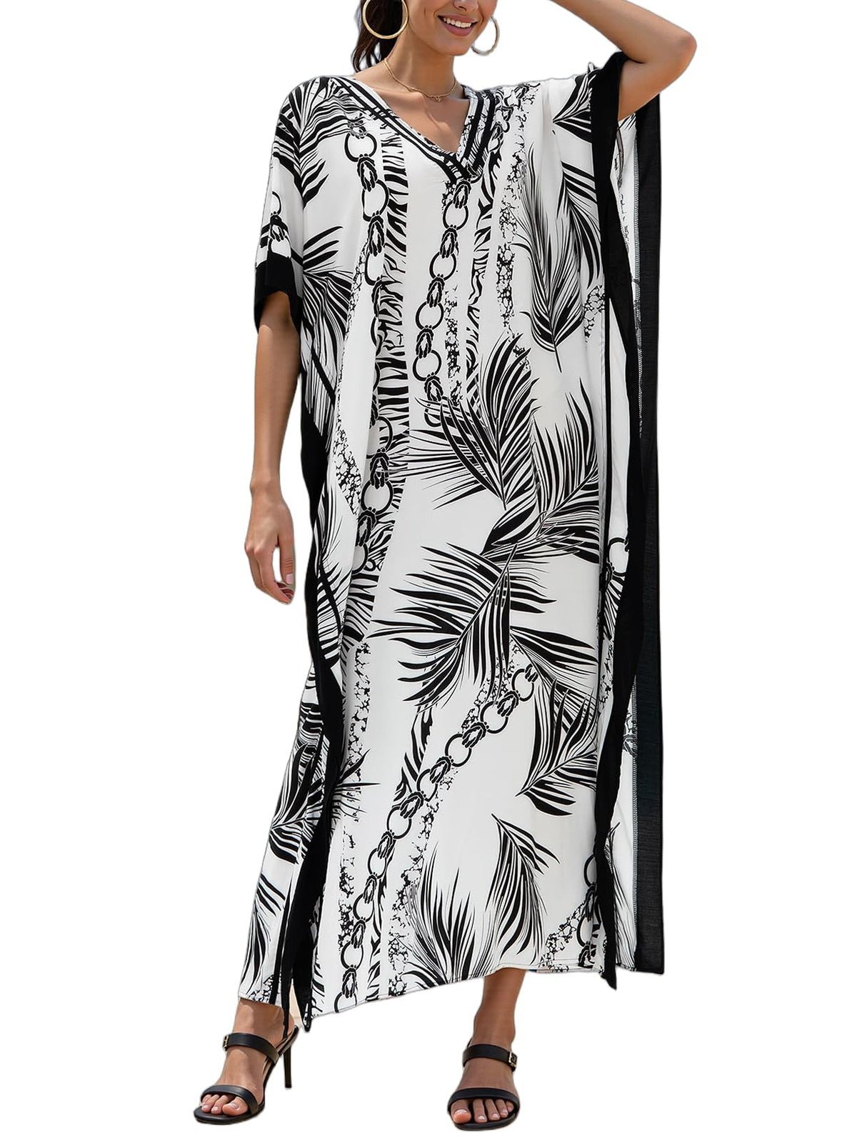 NFVNKJ Plus Size Mumu Dresses for Women - Boho Batwing Sleeve Caftan with Side Slits, Long Moo Moo Nightgown & Beach Cover Up