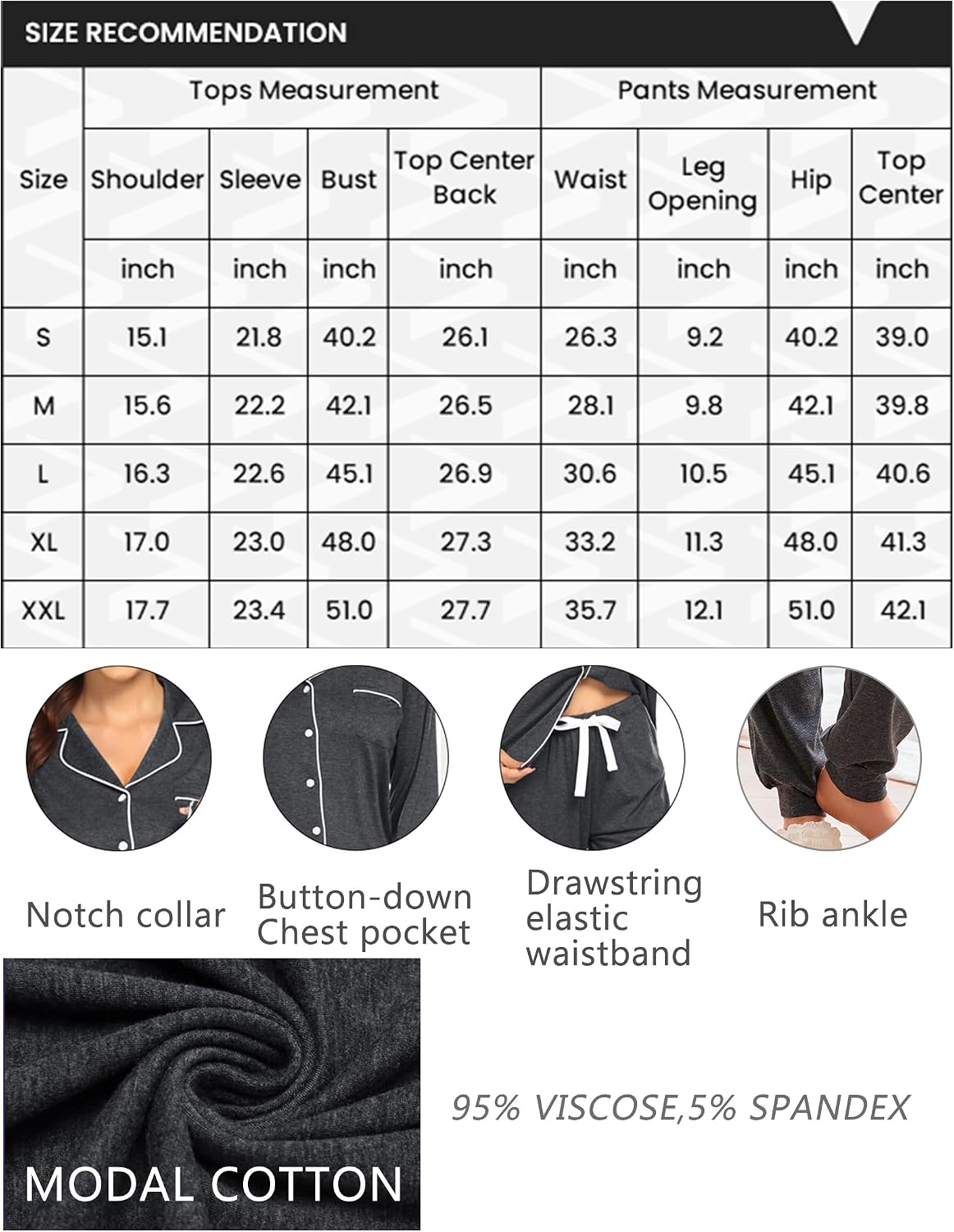 Ekouaer Pajamas Set Long Sleeve Sleepwear Womens Button Down Soft Pjs