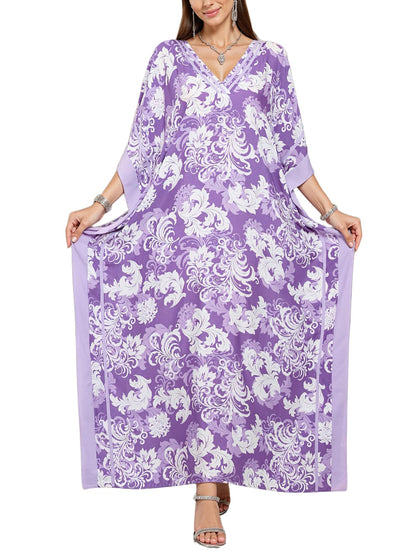 NFVNKJ Plus Size Mumu Dresses for Women - Boho Batwing Sleeve Caftan with Side Slits, Long Moo Moo Nightgown & Beach Cover Up