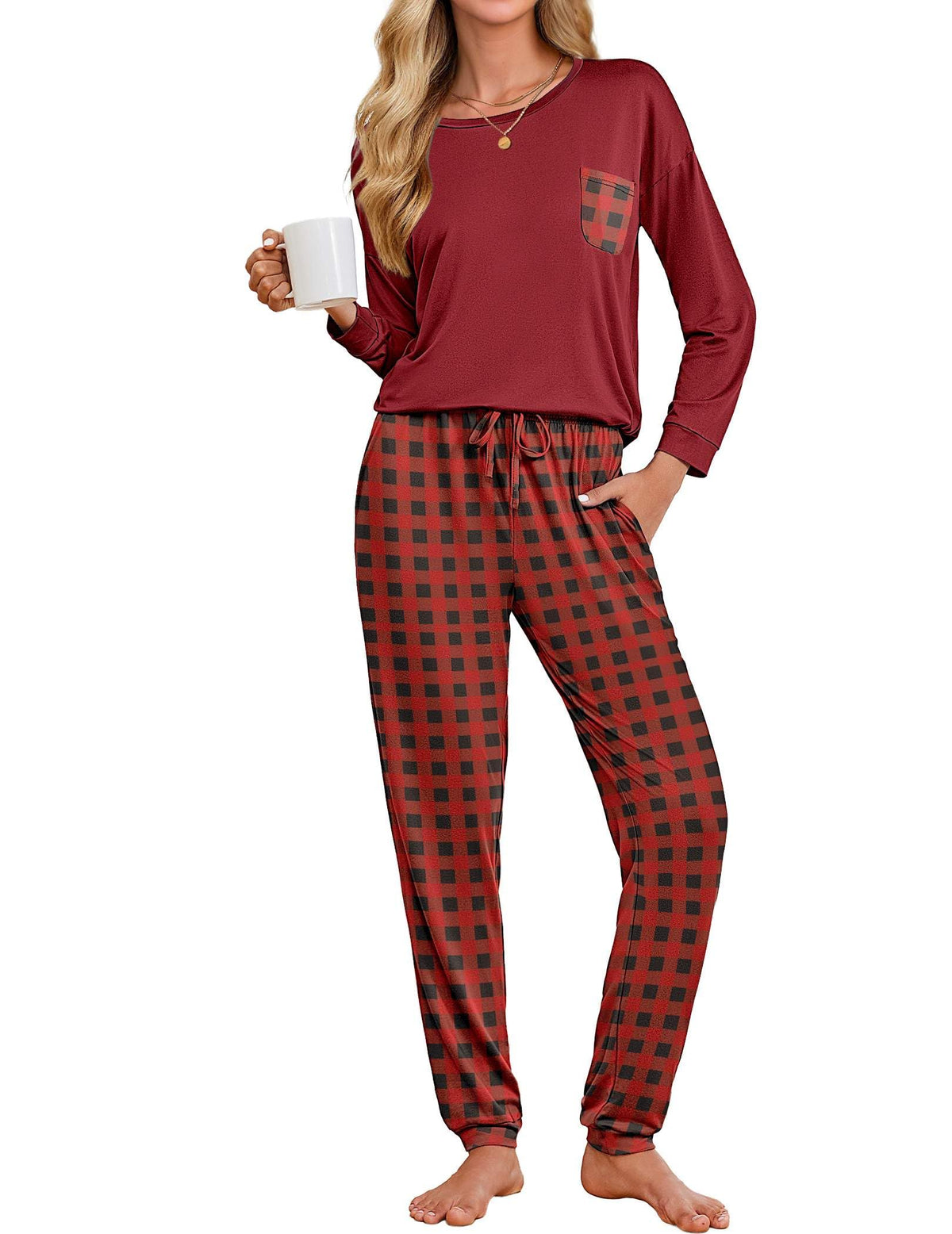 Ekouaer Womens Pajama Sets Long Sleeve Pjs Lounge Sets Joggers with Pockets