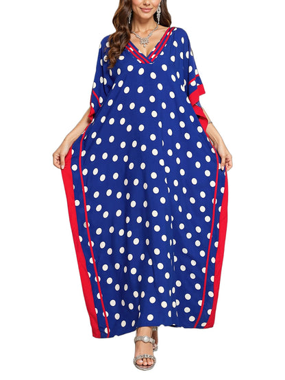 NFVNKJ Plus Size Mumu Dresses for Women - Boho Batwing Sleeve Caftan with Side Slits, Long Moo Moo Nightgown & Beach Cover Up
