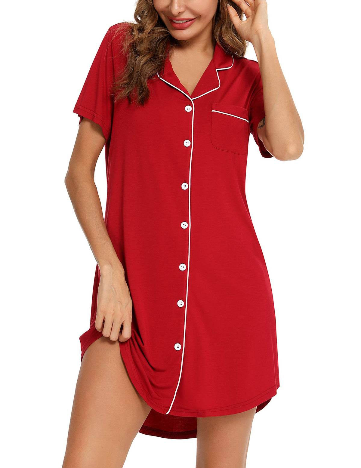 Senert Nightgowns for Women Button Down Sleeve Sleep Shirt Night Gowns