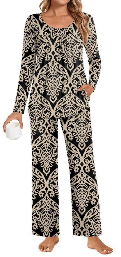 POPYOUNG Womens Pajama Set 2 Pieces Fall Pjs Comfy Sleepwear with Pockets