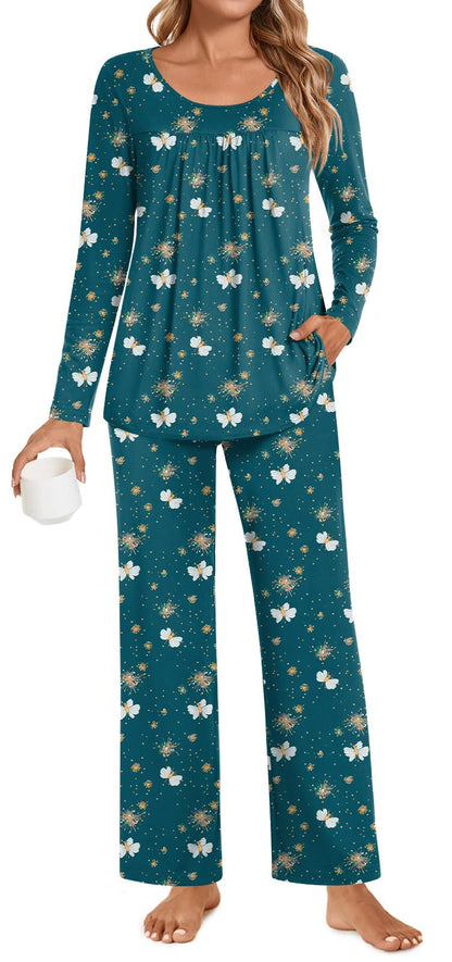 POPYOUNG Womens Pajama Set 2 Pieces Fall Pjs Comfy Sleepwear with Pockets