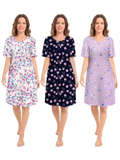 3 Pack Nightgowns for Women Summer Short Sleeve Night Gowns