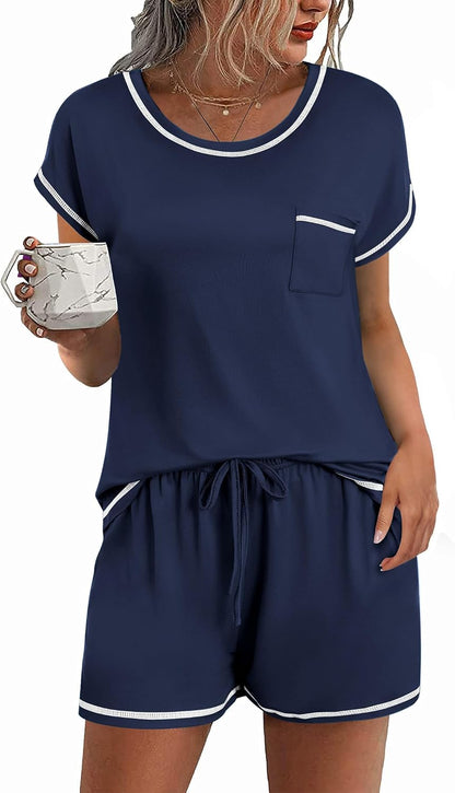 Ekouaer Womens Pajama Sets 2 Piece Pjs Short Sleeve Top and Shorts