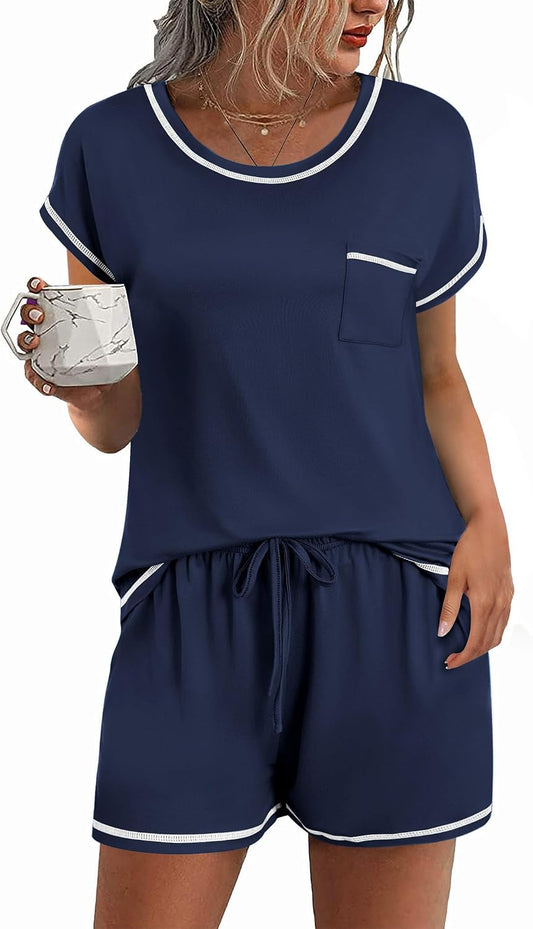 Ekouaer Womens Pajama Sets 2 Piece Pjs Short Sleeve Top and Shorts