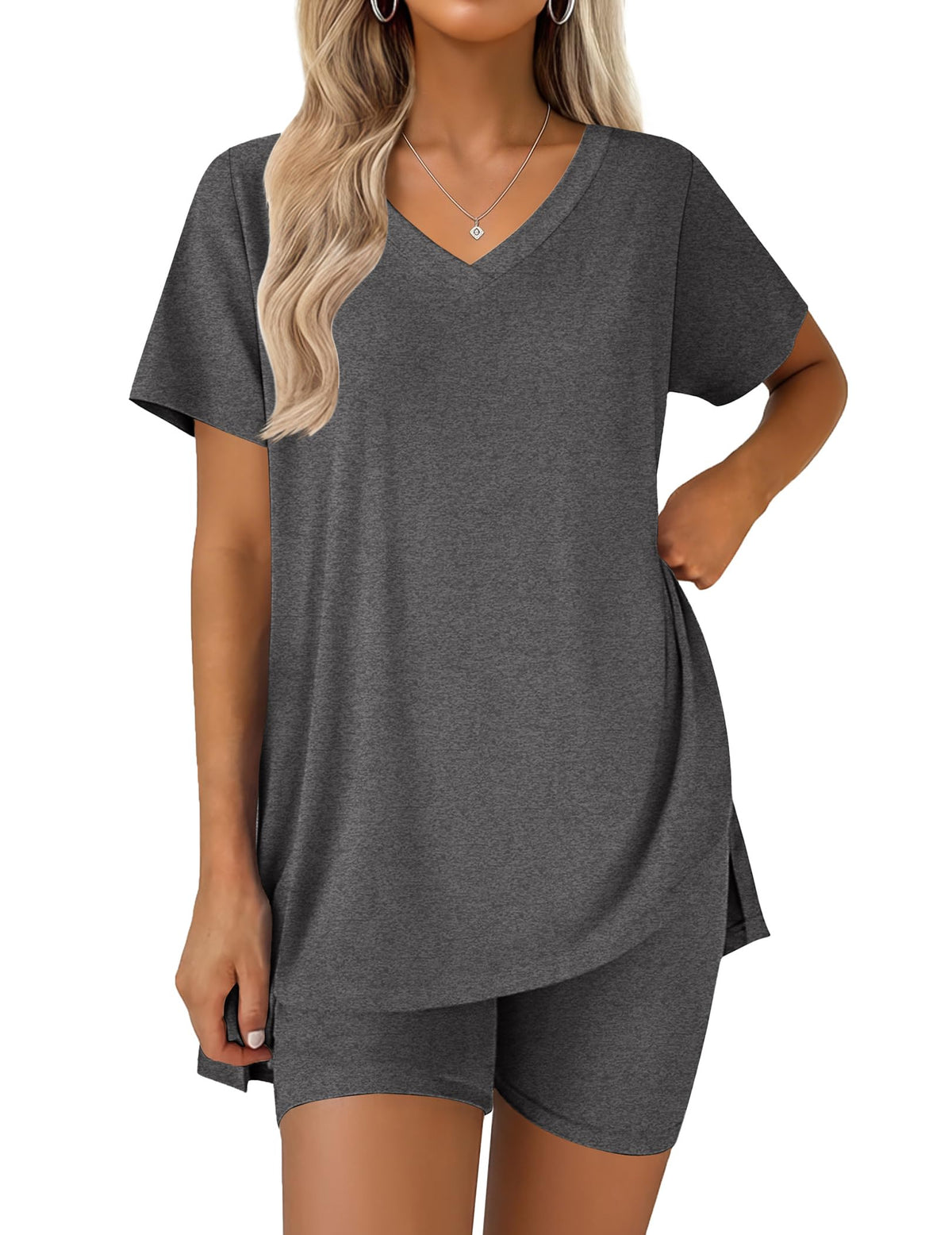 Ekouaer Pajamas for Womens Set 2 Piece Short Sleeve Matching Pj Shorts Sets