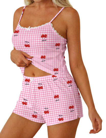 Ekouaer Women Pajama Sets 2 Piece Cami Sleepwear Lace Sexy Lingerie Cute Pj