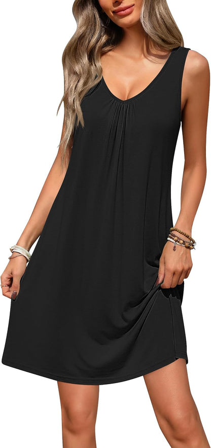 Ekouaer Nightgowns for Women Bamboo Viscose Night Gown Sleeveless Sleepwear