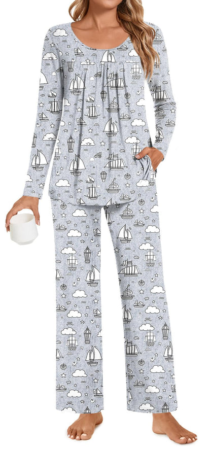 POPYOUNG Womens Pajama Set 2 Pieces Fall Pjs Comfy Sleepwear with Pockets