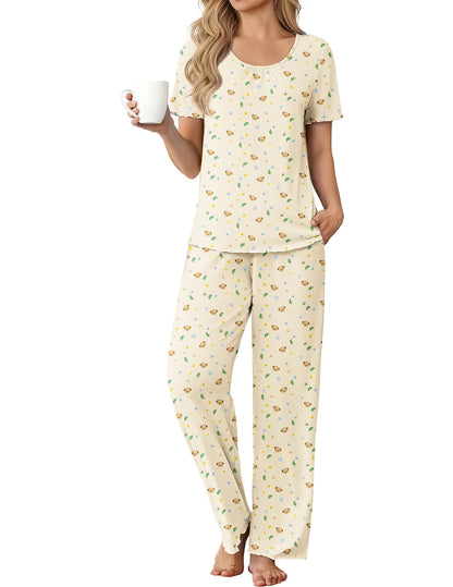 Ekouaer Womens Pajama Sets Viscose from Bamboo Top With Pants Lounge Set