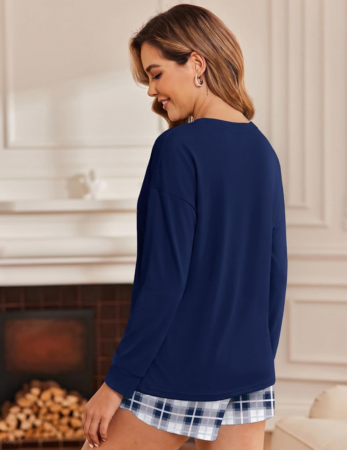Ekouaer Womens Pajama Sets Long Sleeve Top and Shorts Lounge Set Sleepwear