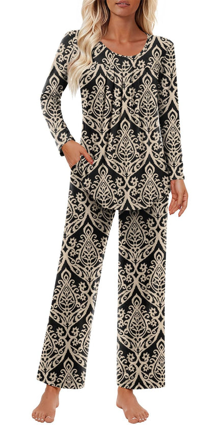 Findsweet Pajama Sets Women 2 Piece Long Sleeve Lounge Pj Sets Fall Outfits