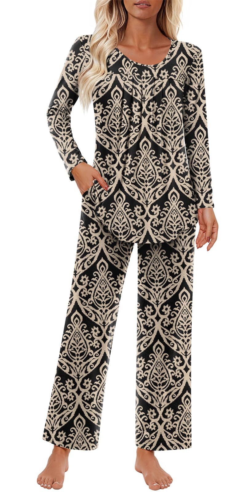 Findsweet Pajama Sets Women 2 Piece Long Sleeve Lounge Pj Sets Fall Outfits