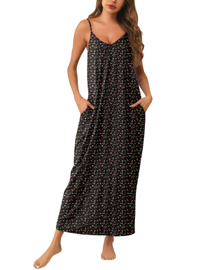 Marvmys Women's Cotton Long Nightgowns Sleeveless Sleep Dress with Pockets
