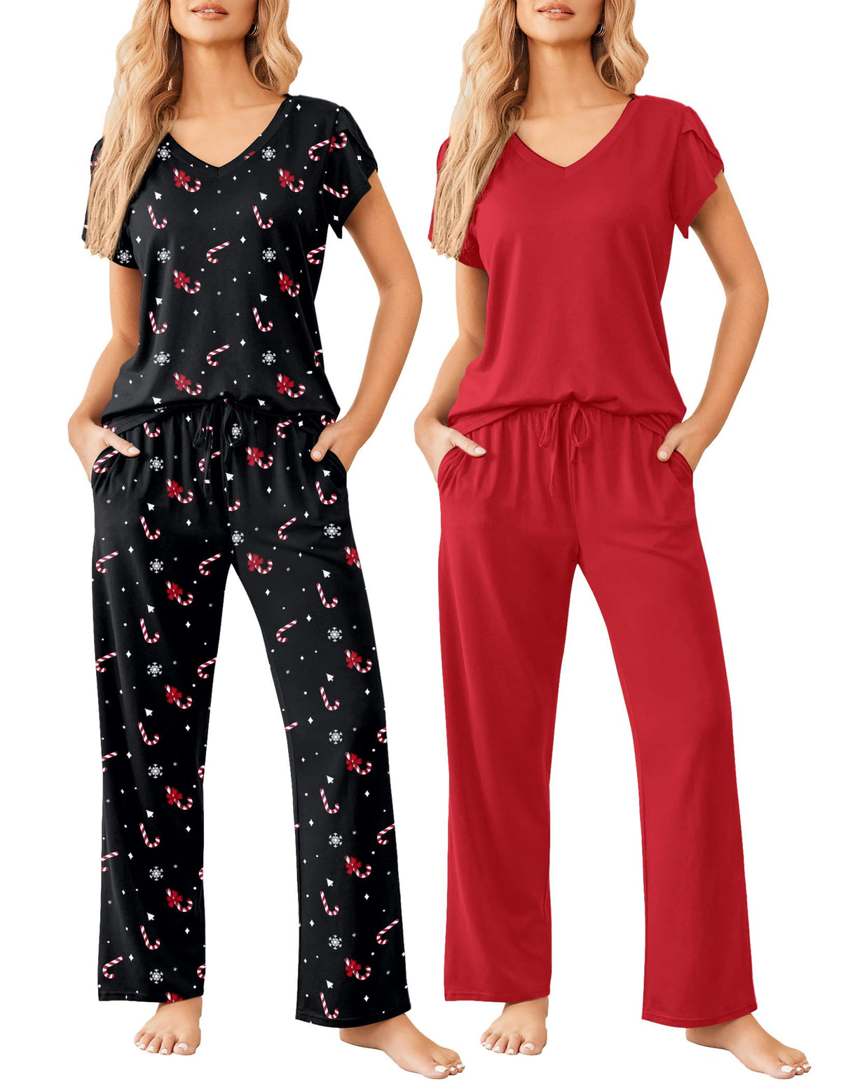 Ekouaer 2 Pack Womens Pajama Set Short Sleeve Sleepwear Soft Pjs Lounge Set
