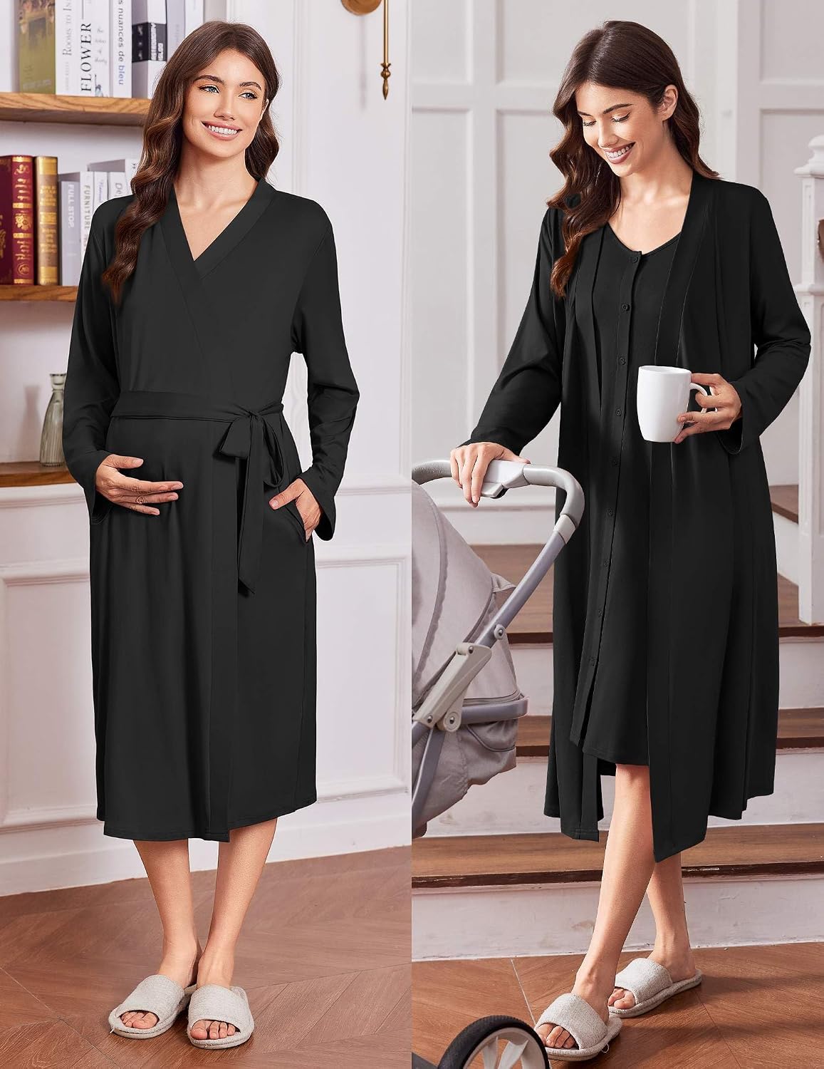 Ekouaer Labor and Delivery Gown and Robe Set for Hospital Nursing Nightgown