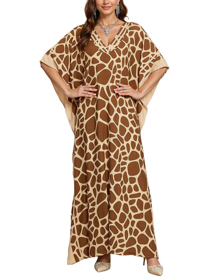 NFVNKJ Plus Size Mumu Dresses for Women - Boho Batwing Sleeve Caftan with Side Slits, Long Moo Moo Nightgown & Beach Cover Up