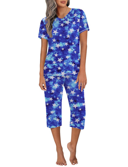 Ekouaer Women's Capri Pajama Sets Short Sleeve Two Piece Summer Lounge Sets
