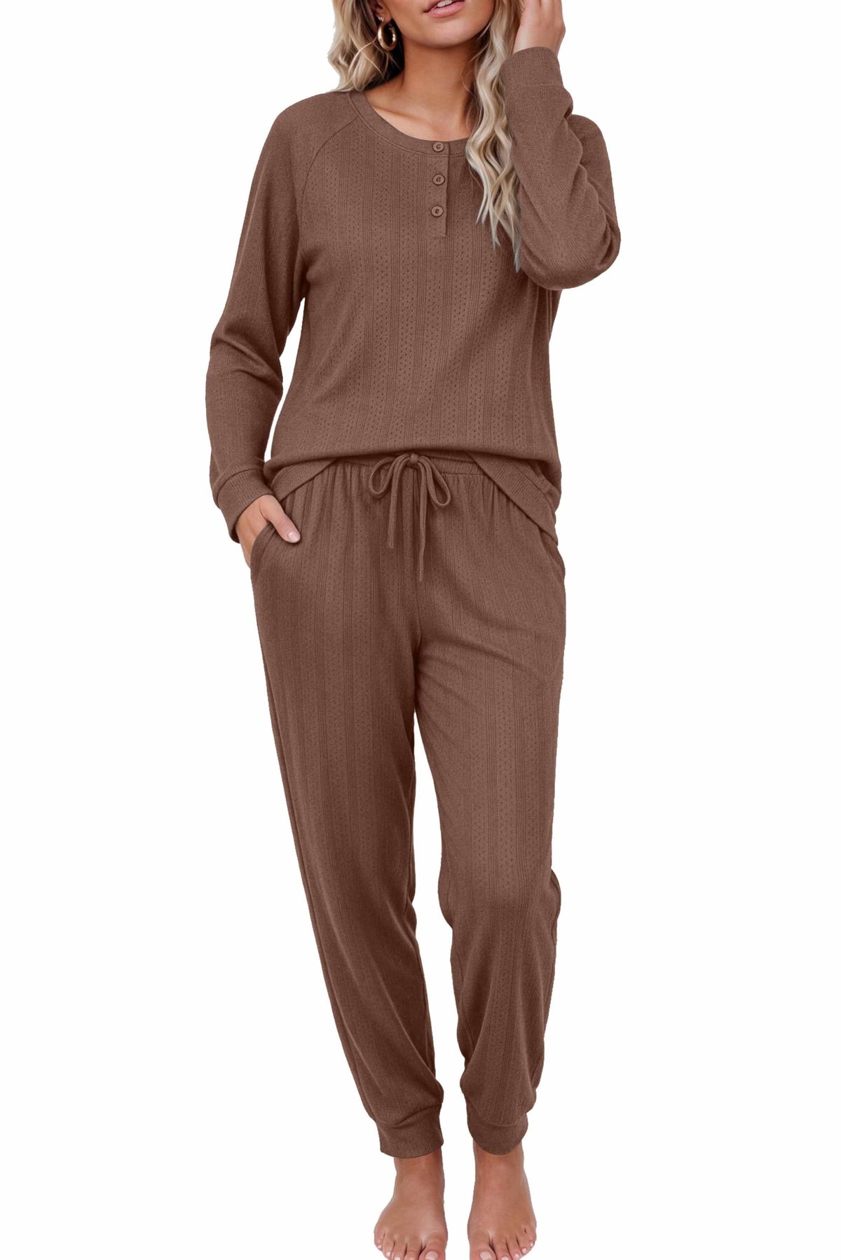 Ekouaer Pajamas Womens 2 Piece Long Sleeve Top and Jogger Pants Lounge Set
