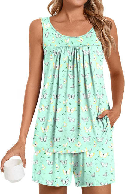 POPYOUNG Pajama Set for Women Summer 2 Piece Lounge Shorts Sets Sleepwear
