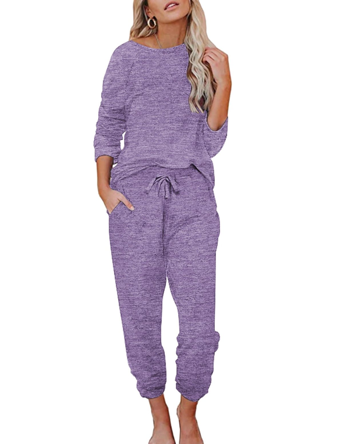 Ekouaer Womens Pajamas Set Long Sleeve Loungewear Soft Joggers with Pockets