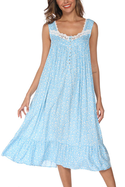 AVIIER Cotton Nightgowns for Women Sleeveless House Dress Ladies Long Nightdress with Pockets S-XXL