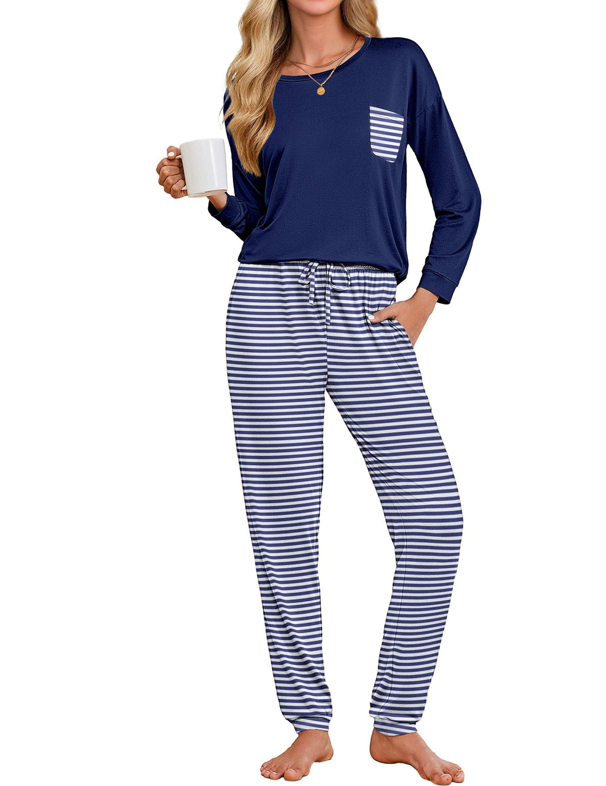 Ekouaer Womens Pajama Sets Long Sleeve Pjs Lounge Sets Joggers with Pockets