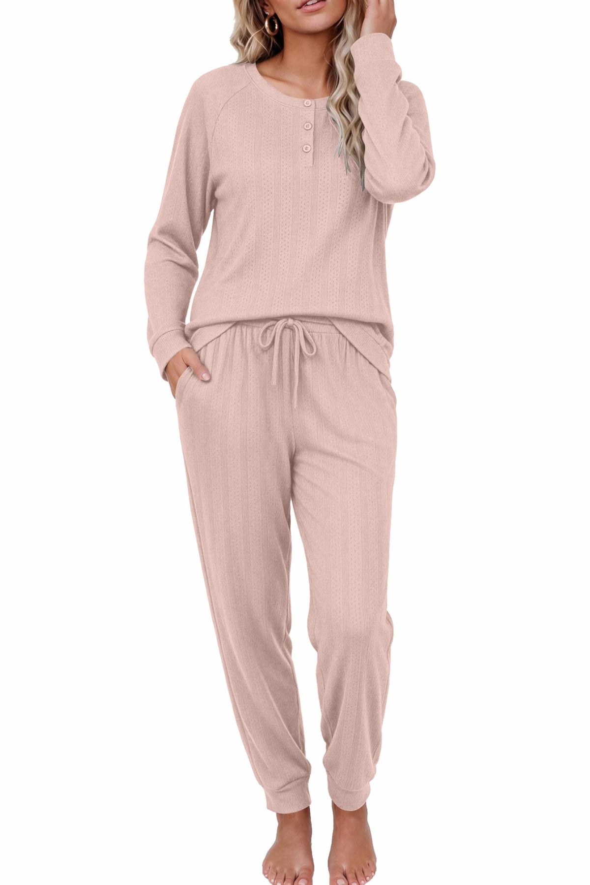 Ekouaer Pajamas Womens 2 Piece Long Sleeve Top and Jogger Pants Lounge Set