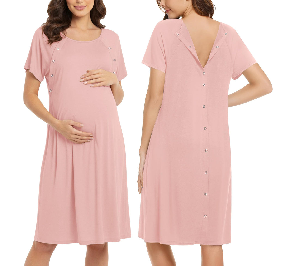 Ekouaer Women’s Nursing/Delivery/Labor/Hospital Nightdress Short Sleeve Maternity Nightgown with Button S-XXL