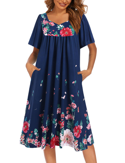 Ekouaer Womens Nightgown House Dress with Pockets Short Sleeve Moo Moos
