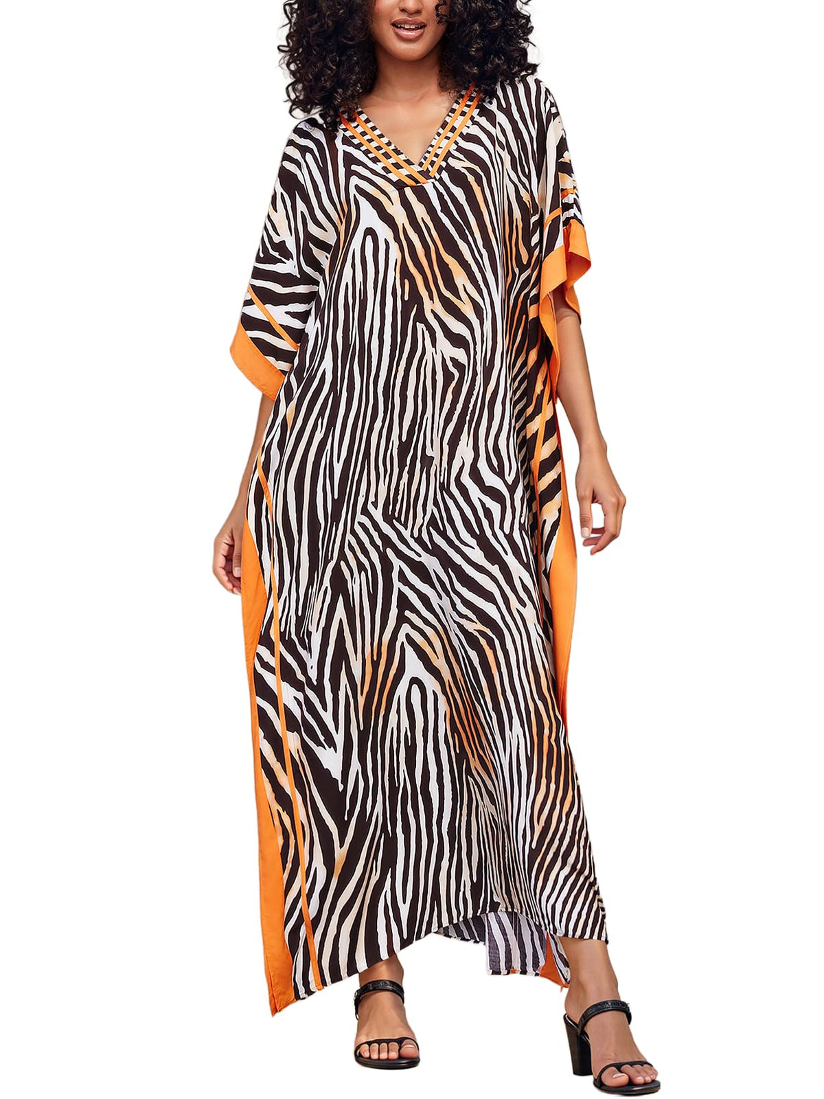 NFVNKJ Plus Size Mumu Dresses for Women - Boho Batwing Sleeve Caftan with Side Slits, Long Moo Moo Nightgown & Beach Cover Up