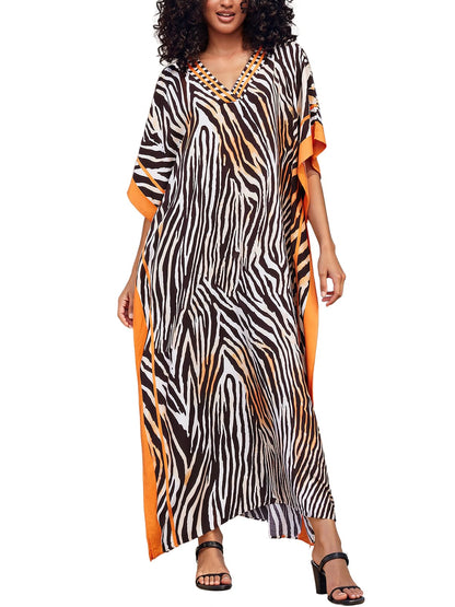 NFVNKJ Plus Size Mumu Dresses for Women - Boho Batwing Sleeve Caftan with Side Slits, Long Moo Moo Nightgown & Beach Cover Up
