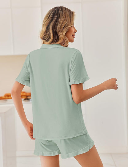 Ekouaer Pajamas Set for Women Button Down Pjs Lounge Sets Ruffle Sleepwear