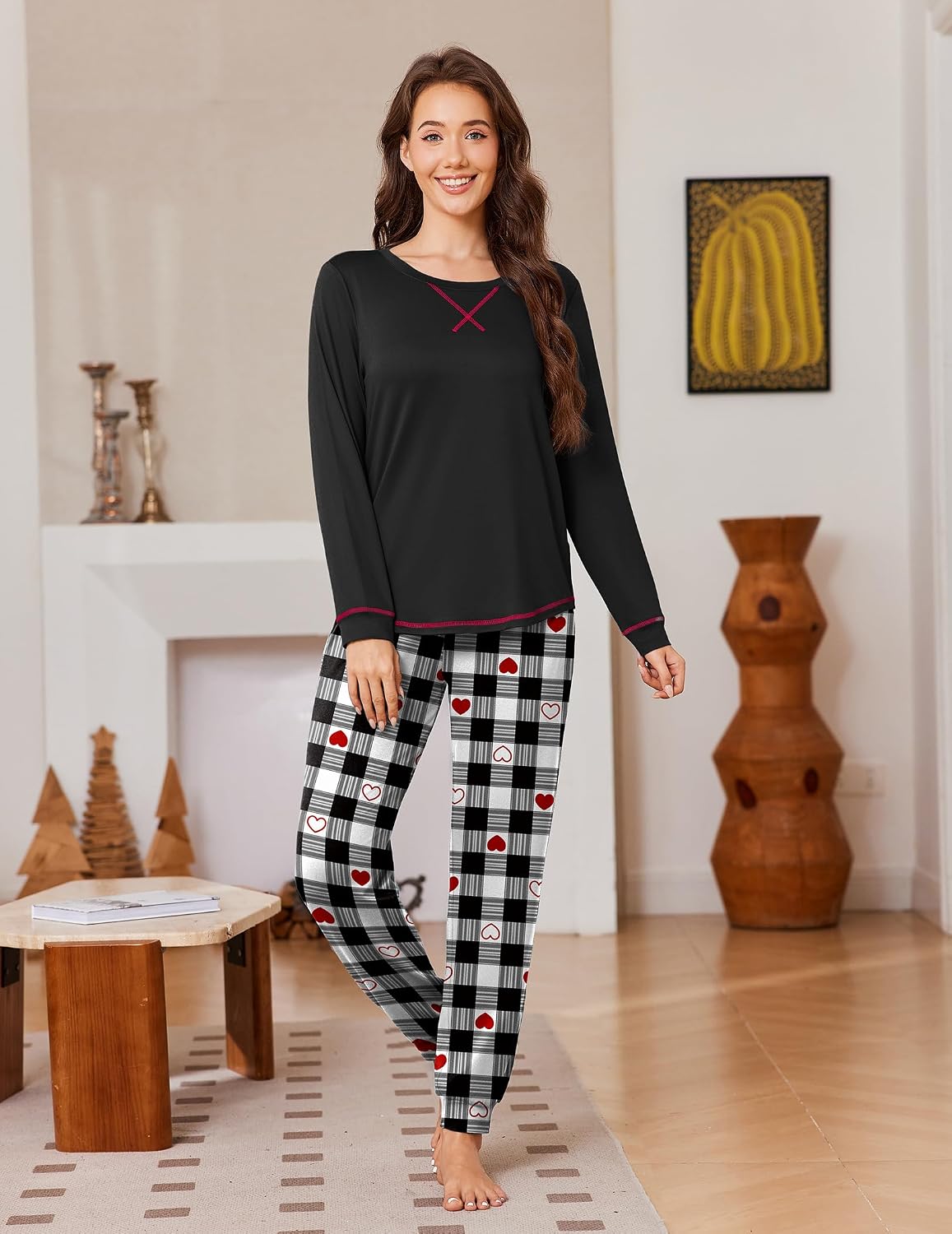 Ekouaer Pajamas for Women Set Long Sleeve Top and Jogger Pants Lounge Sets