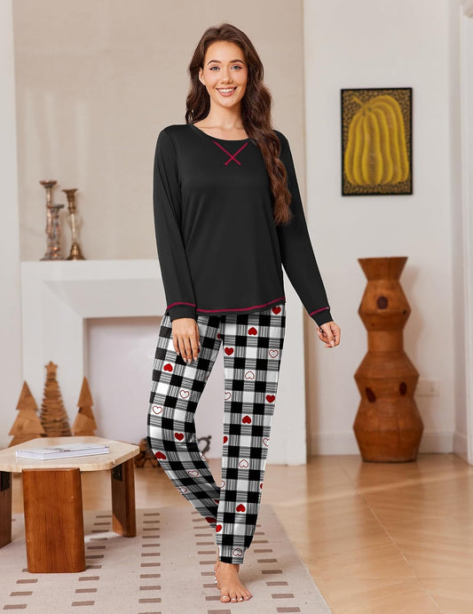 Ekouaer Pajamas for Women Set Long Sleeve Top and Jogger Pants Lounge Sets