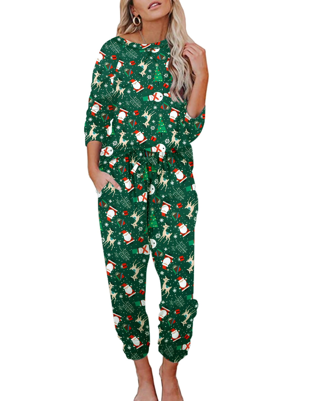 Ekouaer Womens Pajamas Set Long Sleeve Loungewear Soft Joggers with Pockets