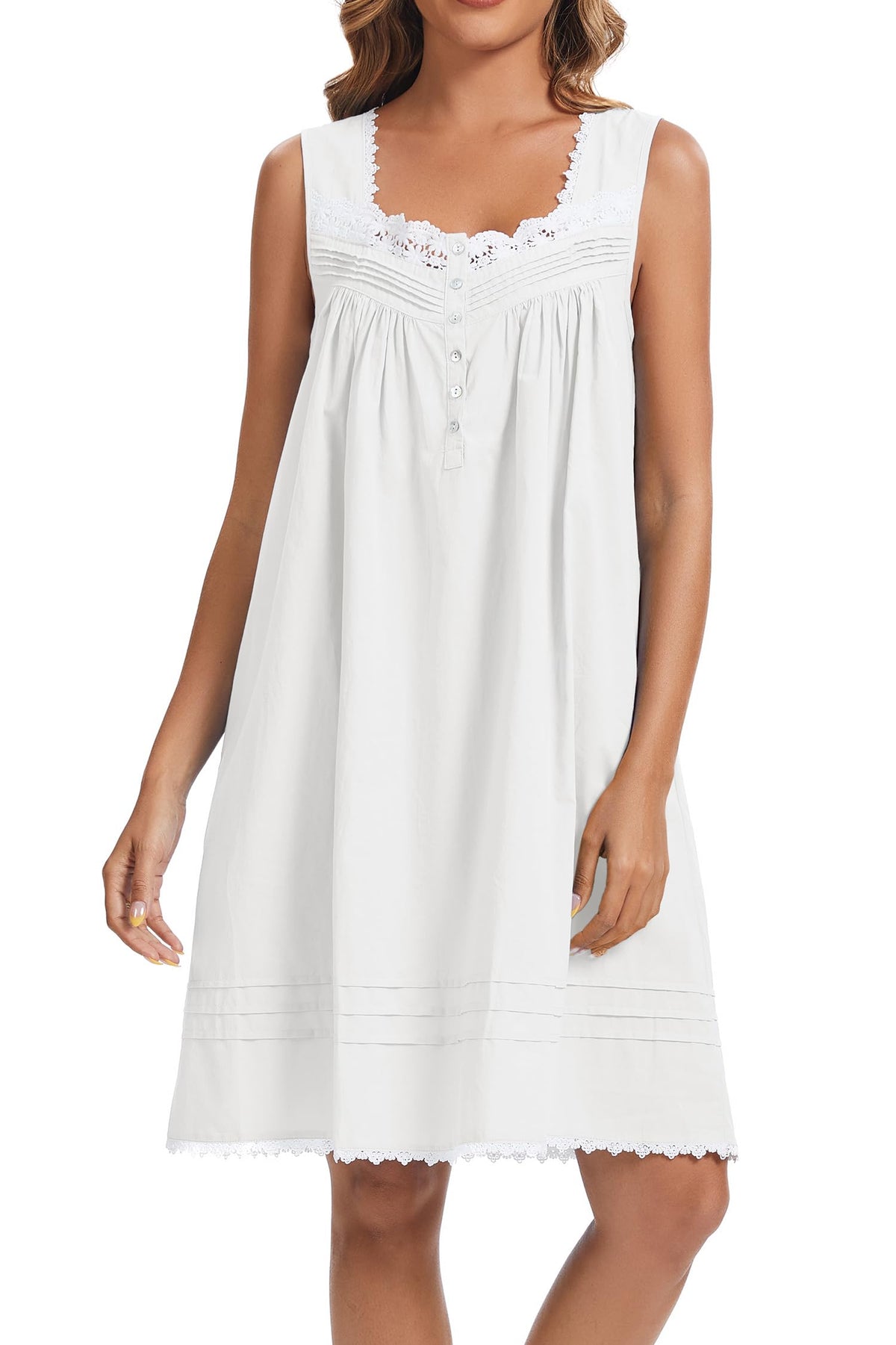 AVIIER 100% Cotton Nightgowns for Women Sleeveless Night Gown with Pockets