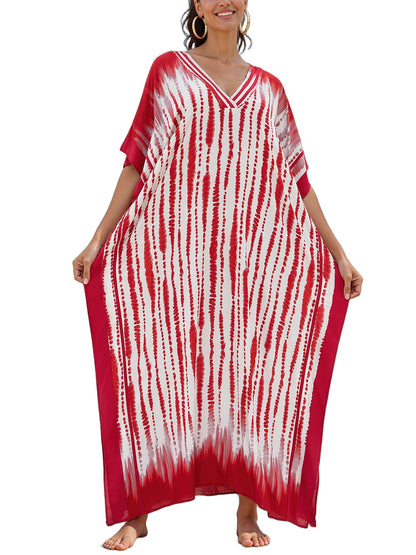 NFVNKJ Plus Size Mumu Dresses for Women - Boho Batwing Sleeve Caftan with Side Slits, Long Moo Moo Nightgown & Beach Cover Up